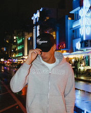 Script Cap + Zip Hoodie Grey